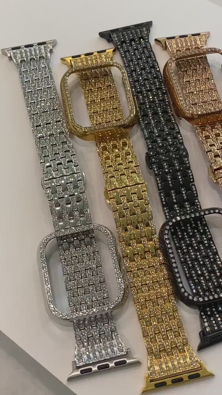 41mm 45mm 49mm Apple Watch Band Series 7-8 Swarovski Crystals & or Apple Watch Bezel Cover Silver, Gold, Rose Gold, Black Smartwatch Bumper