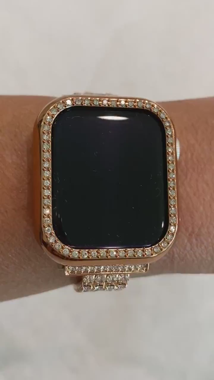 41mm 45mm 49mm Apple Watch Band Rose Gold Ultra & or Swarovski Crystal Apple Watch Case Cover Smartwatch Bumper Bling