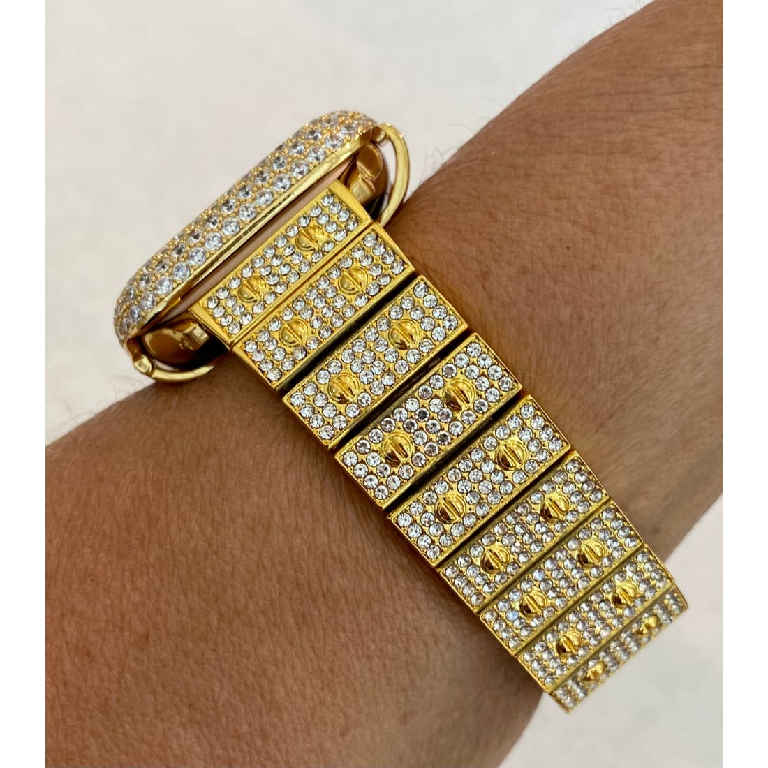 Apple Watch Band 38mm 40mm 42mm 44mm Swarovski Crystals & or Yellow Gold Lab Diamond Bezel Cover 41mm 45mm Series 1-8