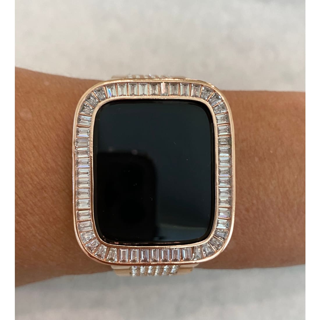 Apple Watch Band 40mm 44mm Rose Gold Swarovski Crystal Baguettes 38mm42mm & or Baguette Lab Diamond Bezel Cover