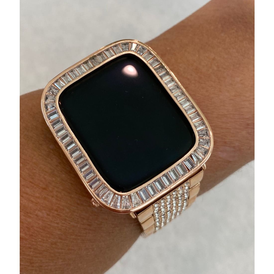 Apple Watch Band 40mm 44mm Rose Gold Swarovski Crystal Baguettes 38mm42mm & or Baguette Lab Diamond Bezel Cover