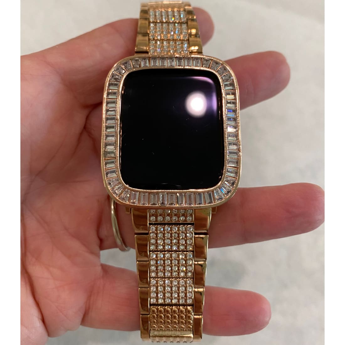 Apple Watch Band 40mm 44mm Rose Gold Swarovski Crystal Baguettes 38mm42mm & or Baguette Lab Diamond Bezel Cover