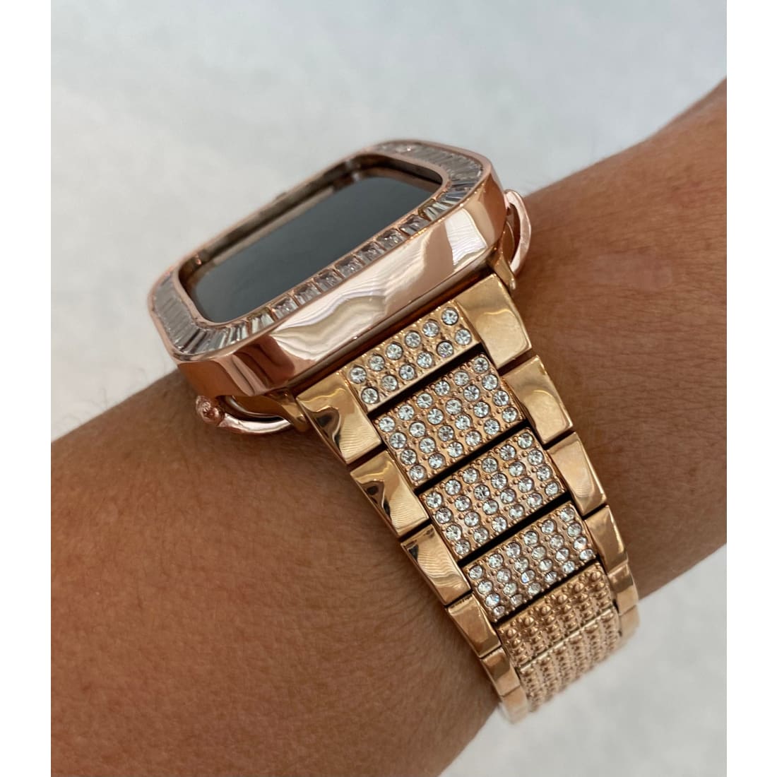 Apple Watch Band 40mm 44mm Rose Gold Swarovski Crystal Baguettes 38mm42mm & or Baguette Lab Diamond Bezel Cover