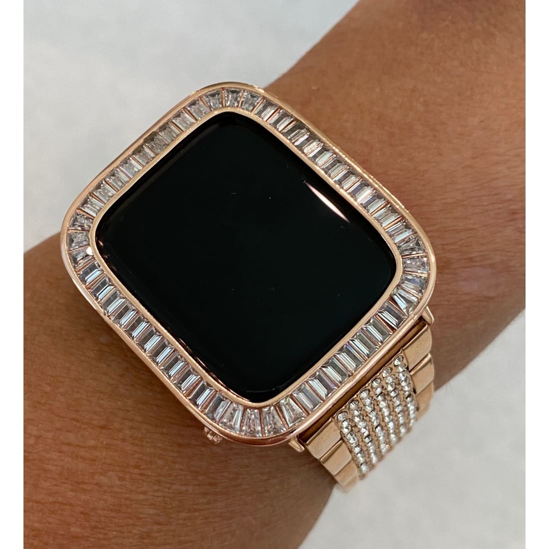 Apple Watch Band 40mm 44mm Rose Gold Swarovski Crystal Baguettes 38mm42mm & or Baguette Lab Diamond Bezel Cover