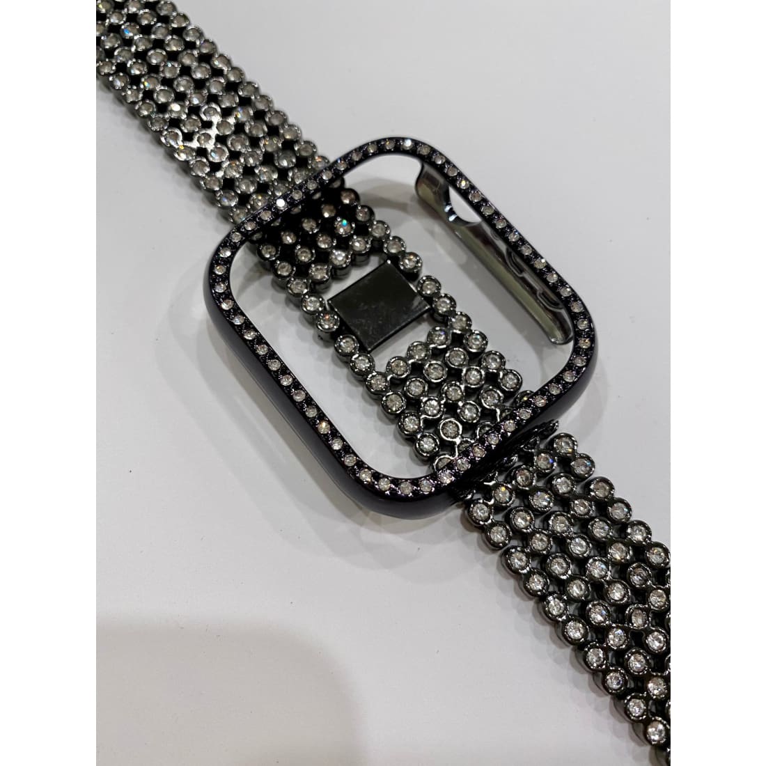 Apple Watch Band 41mm 45mm 49mm Ultra Black with Swarovski Crystals & or Crystal Bezel Cover Smartwatch Bumper Bling Series 7-8