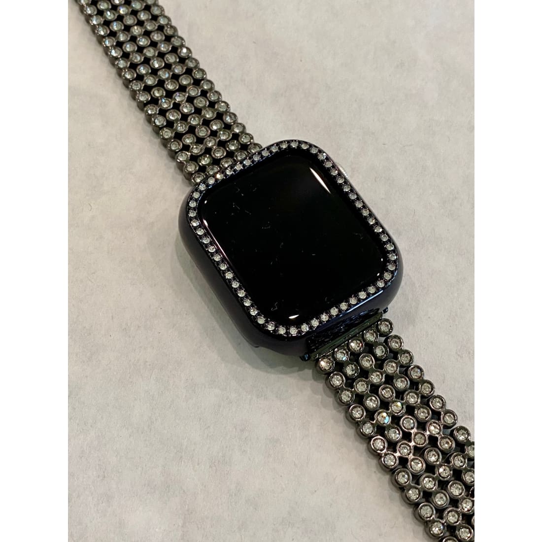 Apple Watch Band 41mm 45mm 49mm Ultra Black with Swarovski Crystals & or Crystal Bezel Cover Smartwatch Bumper Bling Series 7-8