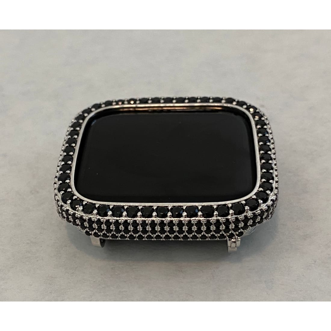 Apple Watch Bezel Cover Silver With Black Lab Diamonds, Metal Iwatch Band Bumper Case 2.5mm 6 Final Sale