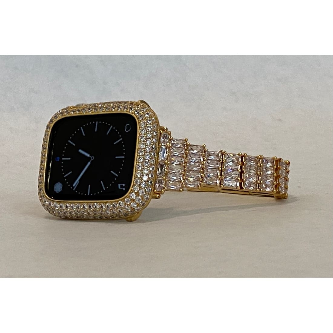 Apple Watch Gold Custom Baguette Band Crystals & or CZ Diamond Bezel Cover Bumper 38mm-45mm Series 7