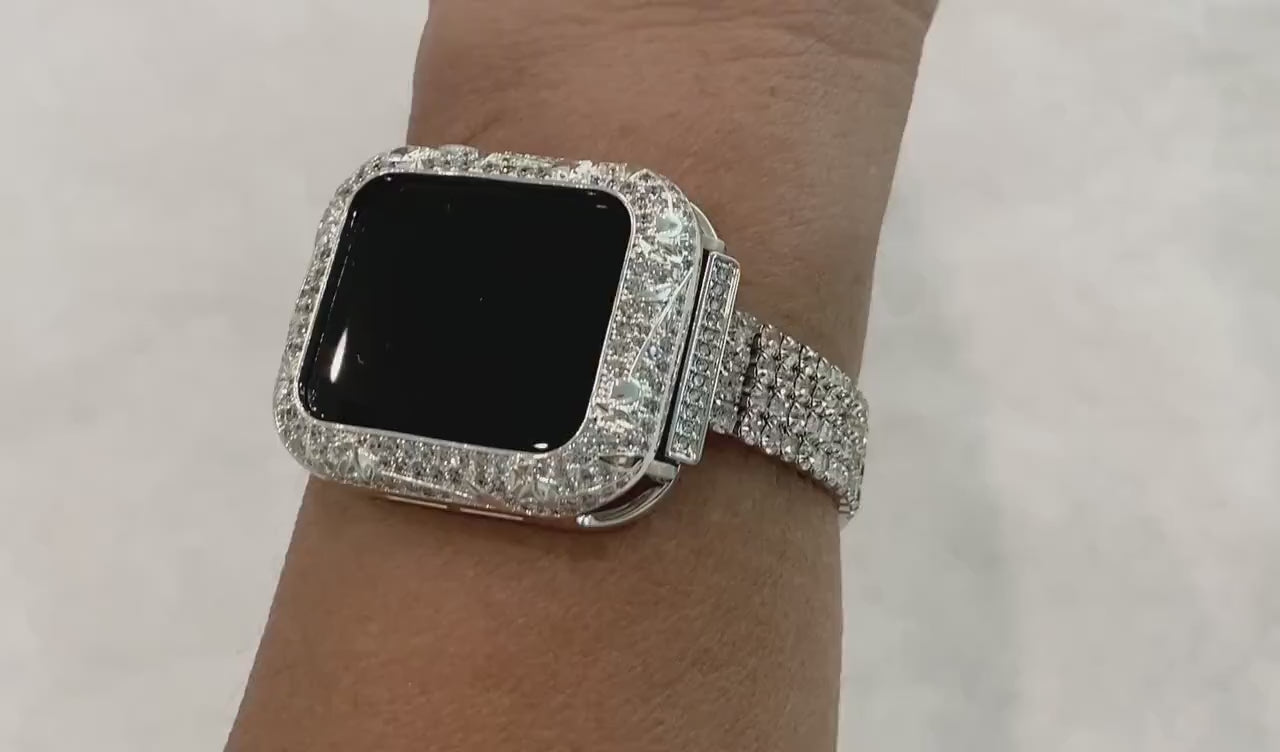 Series 2-8 Apple Watch Band Swarovski Crystals & or Apple Watch Bezel Cover 38mm-45mm Smartwatch Bumper Case