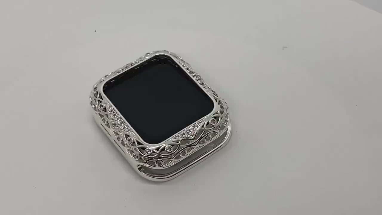 Silver Apple Watch Bezel Cover Bumper Swarovski Crystals for Smartwatch 38mm 40mm 42mm 44mm Series 1-8