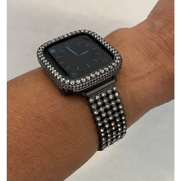 www. Apple Watch Band Bling Luxury Bracelet Watchbands Stainless Steel Bracelet Srap Black / 44mm, 45mm