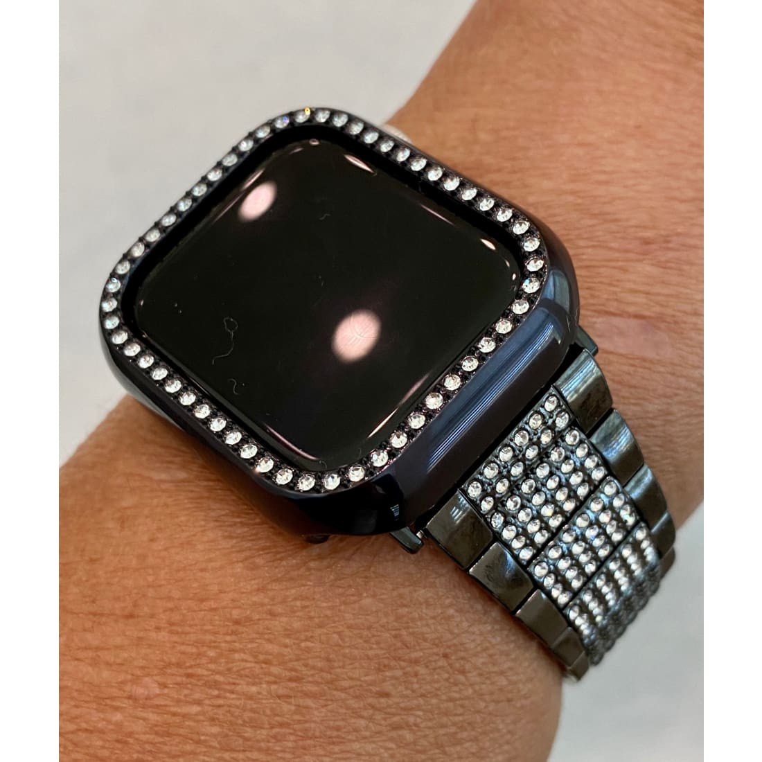 Black Apple Watch Band Series 7 Swarovski Crystals 41mm 45mm & or Crystal Apple Watch Bezel Cover Faceplate