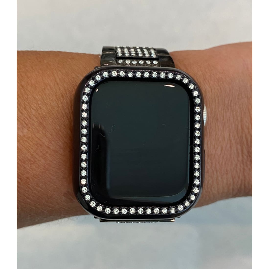 Black Apple Watch Band Series 7 Swarovski Crystals 41mm 45mm & or Crystal Apple Watch Bezel Cover Faceplate