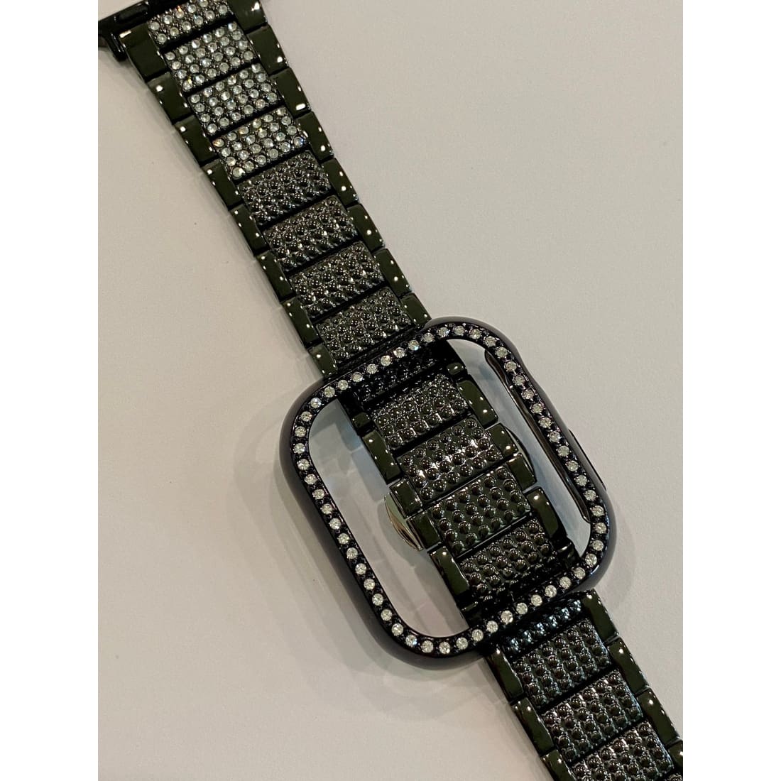 Black Apple Watch Band Series 7 Swarovski Crystals 41mm 45mm & or Crystal Apple Watch Bezel Cover Faceplate