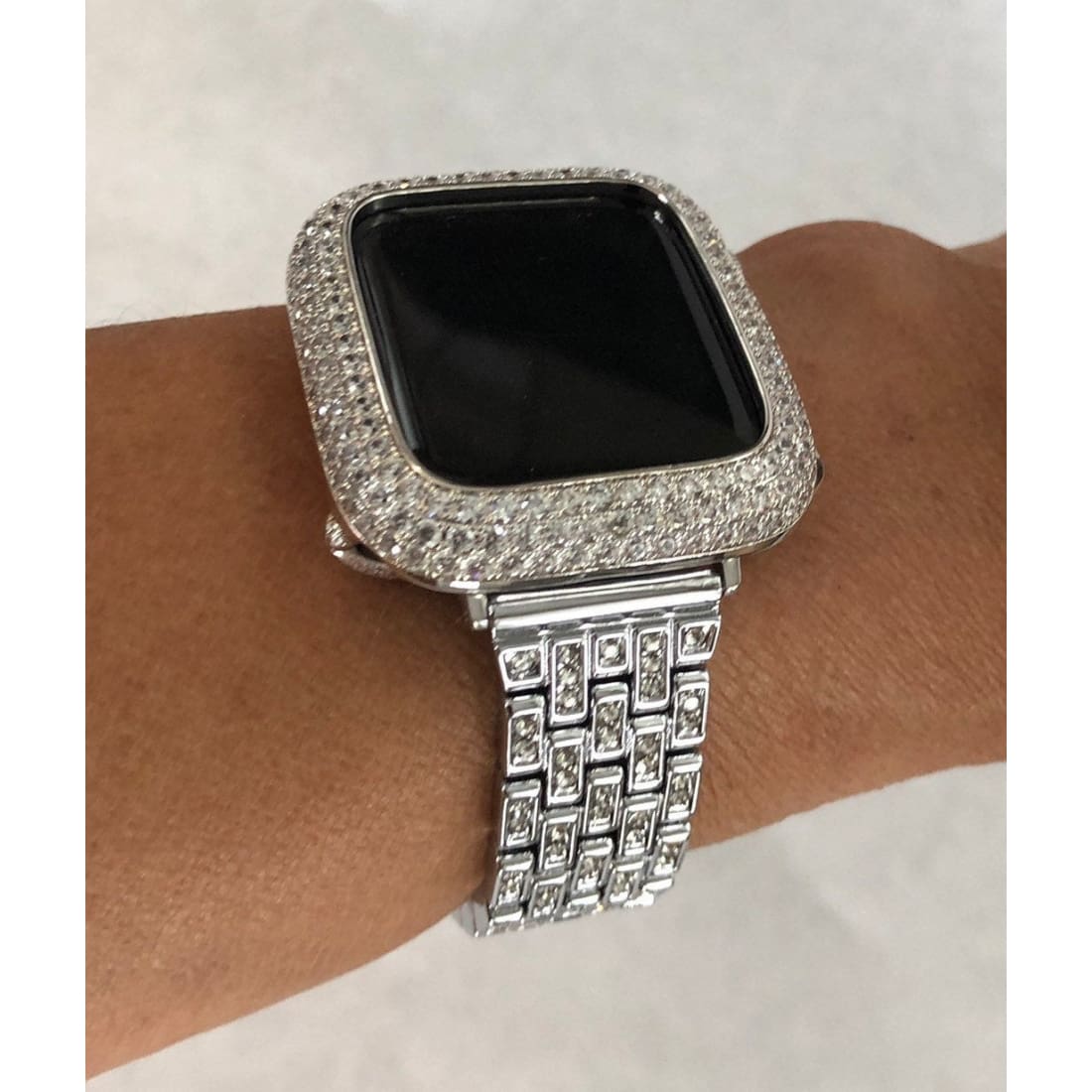 Bling Apple Watch Band Women's Swarovski Crystals & or Silver Lab Diamond Bezel Cover Smartwatch Bumper 38mm-45mm