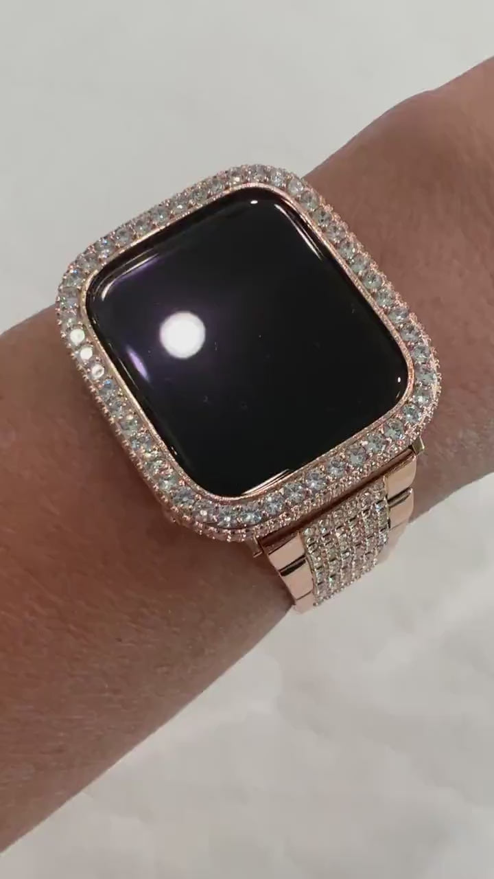 41mm 45mm Apple Watch Band Women Rose Gold 38mm 40mm 42mm 44mm Lab Diamond Bezel Cover Iwatch Bling