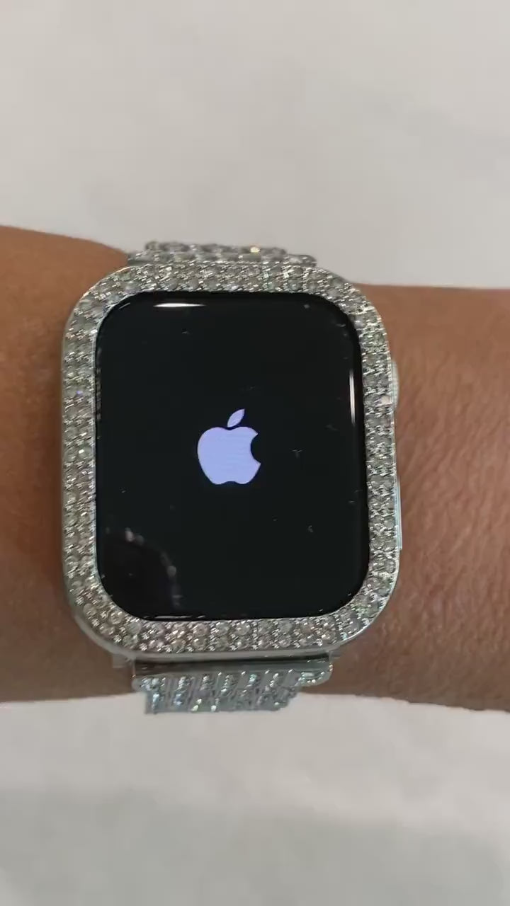 41mm 45mm 49mm Silver Apple Watch Band Series 7-8 Ultra Swarovski Crystals & or Crystal Apple Watch Bezel Case Cover Faceplate