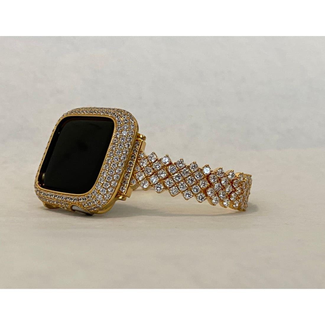 Gold Apple Watch Band 40mm 41mm Woman  and or Lab Diamond Bezel Cover 45mm Series 7 Iwatch Bling Custom Handmade