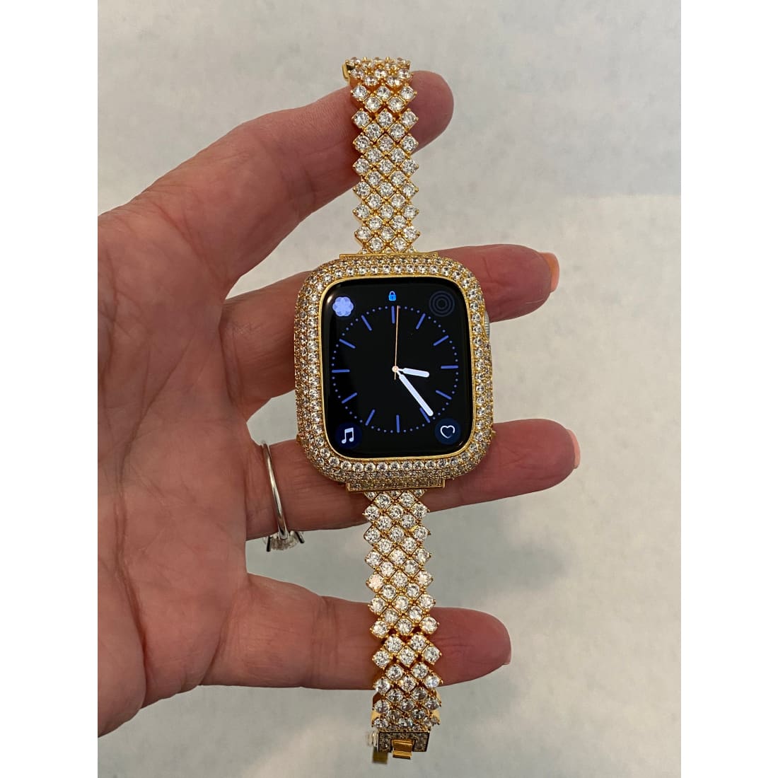 Gold Apple Watch Band 40mm 41mm Woman  and or Lab Diamond Bezel Cover 45mm Series 7 Iwatch Bling Custom Handmade