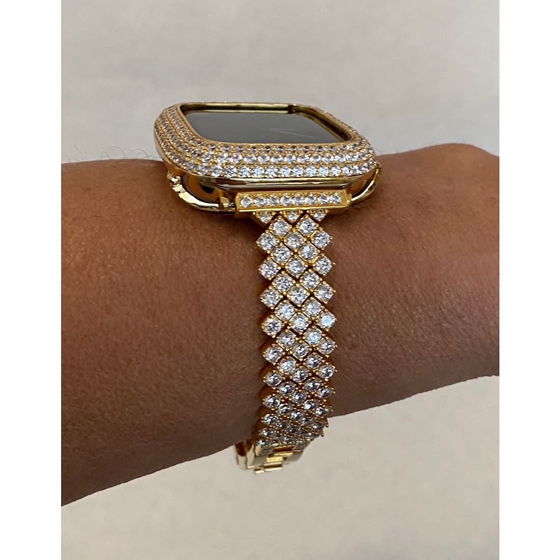 Gold Apple Watch Band 40mm 41mm Woman  and or Lab Diamond Bezel Cover 45mm Series 7 Iwatch Bling Custom Handmade