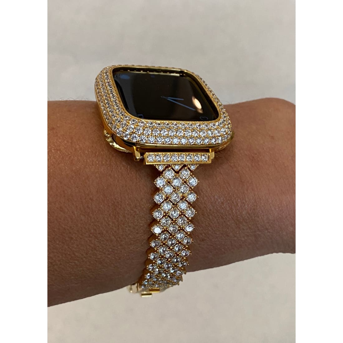 Gold Apple Watch Band 40mm 41mm Woman  and or Lab Diamond Bezel Cover 45mm Series 7 Iwatch Bling Custom Handmade