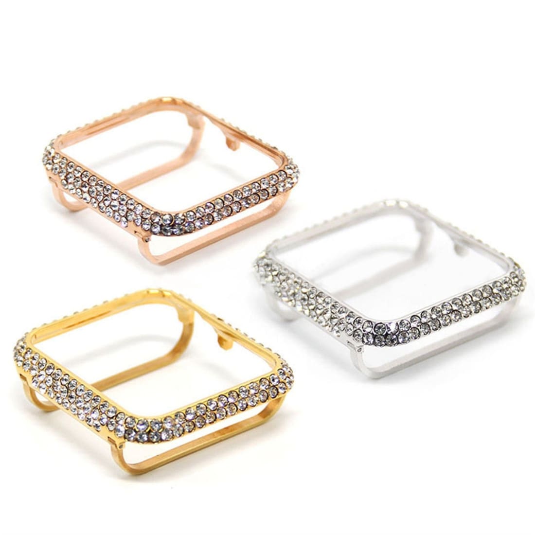 New Series 7-8 Apple Watch Bezel Case Cover 41mm 45mm Gold Swarovski Crystals Stainless Steel Bumper