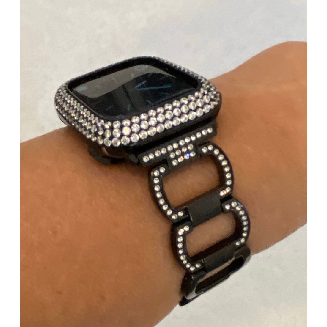 Series 1-8 Apple Watch Band Black 41mm 45mm & or Lab Diamond Bezel Cover 38mm 40mm 42mm 44mm Iwatch Case