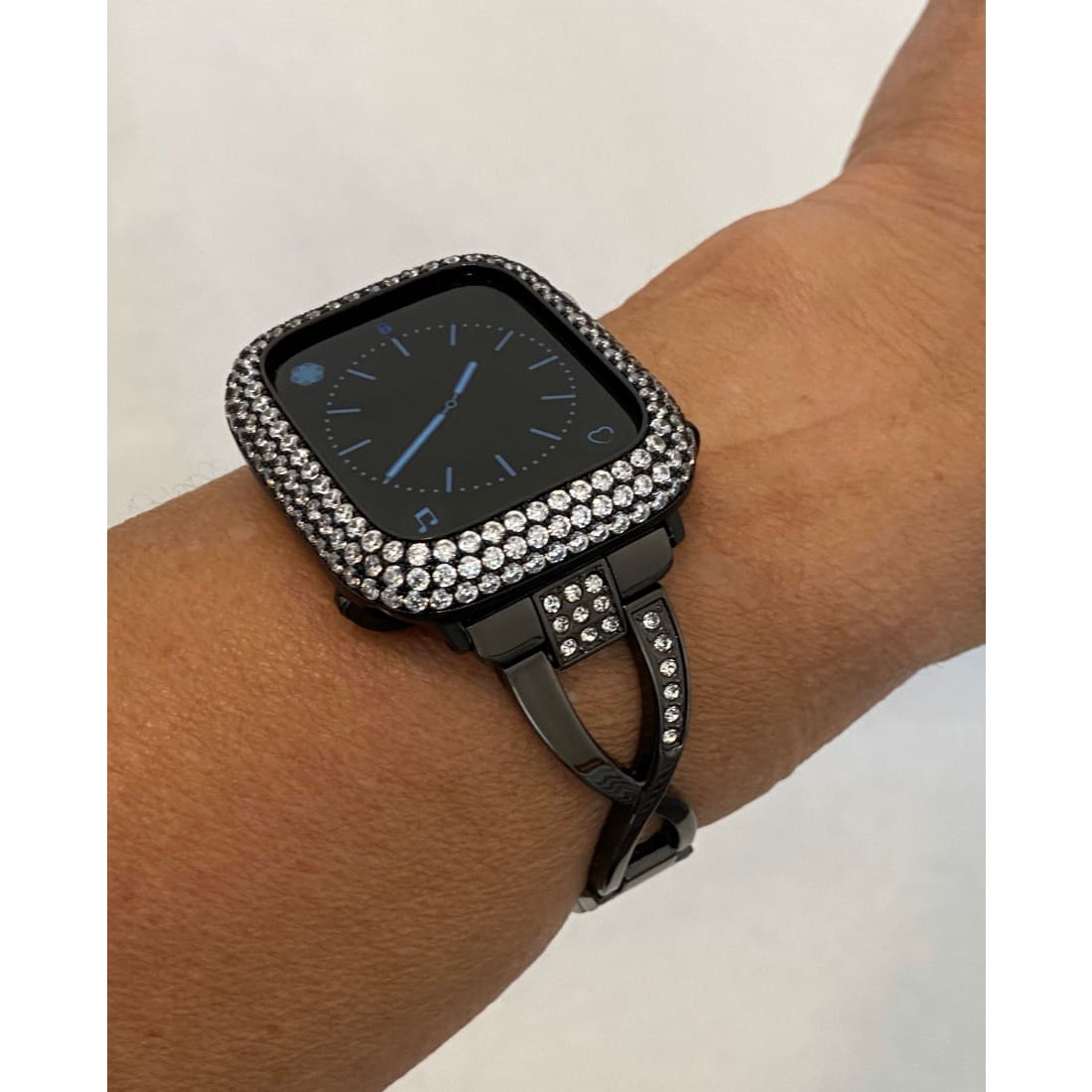 Series 1-8 Apple Watch Band Black Swarovski Crystals & or Lab Diamond Bezel Cover 38mm 40mm 41mm 42mm 44mm 45mm Iwatch Bling