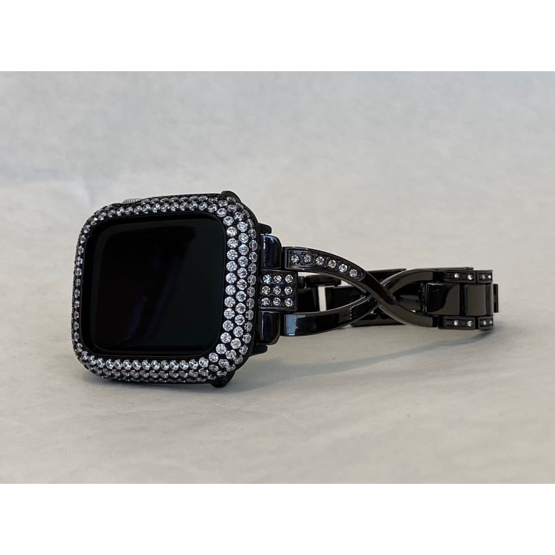 Series 1-8 Apple Watch Band Black Swarovski Crystals & or Lab Diamond Bezel Cover 38mm 40mm 41mm 42mm 44mm 45mm Iwatch Bling