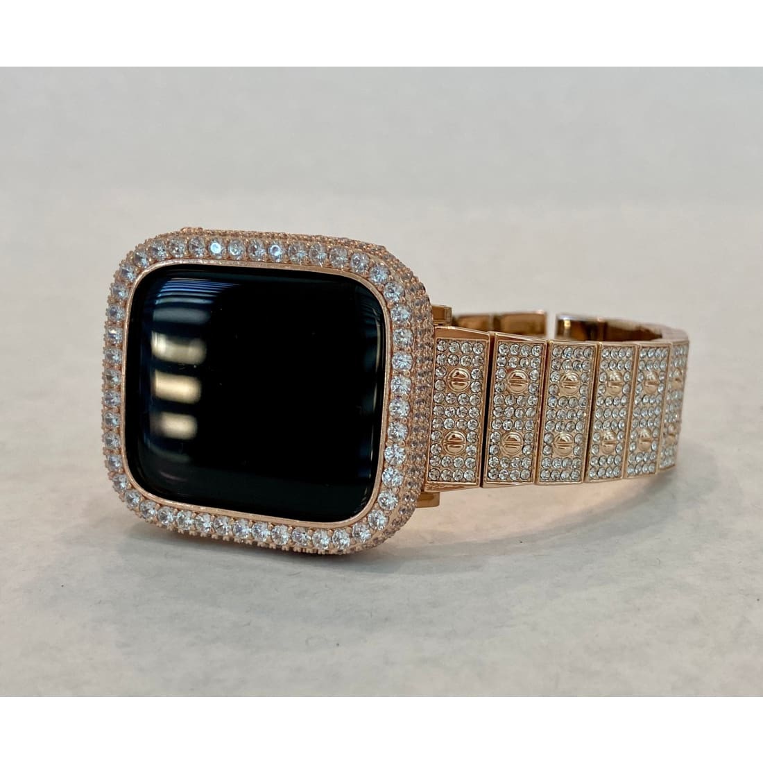 Series 1-8 Rose Gold Apple Watch Band Swarovski Crystal 41mm 45mm & or Lab Diamond Bezel Bumper Cover Bling 38mm-44mm