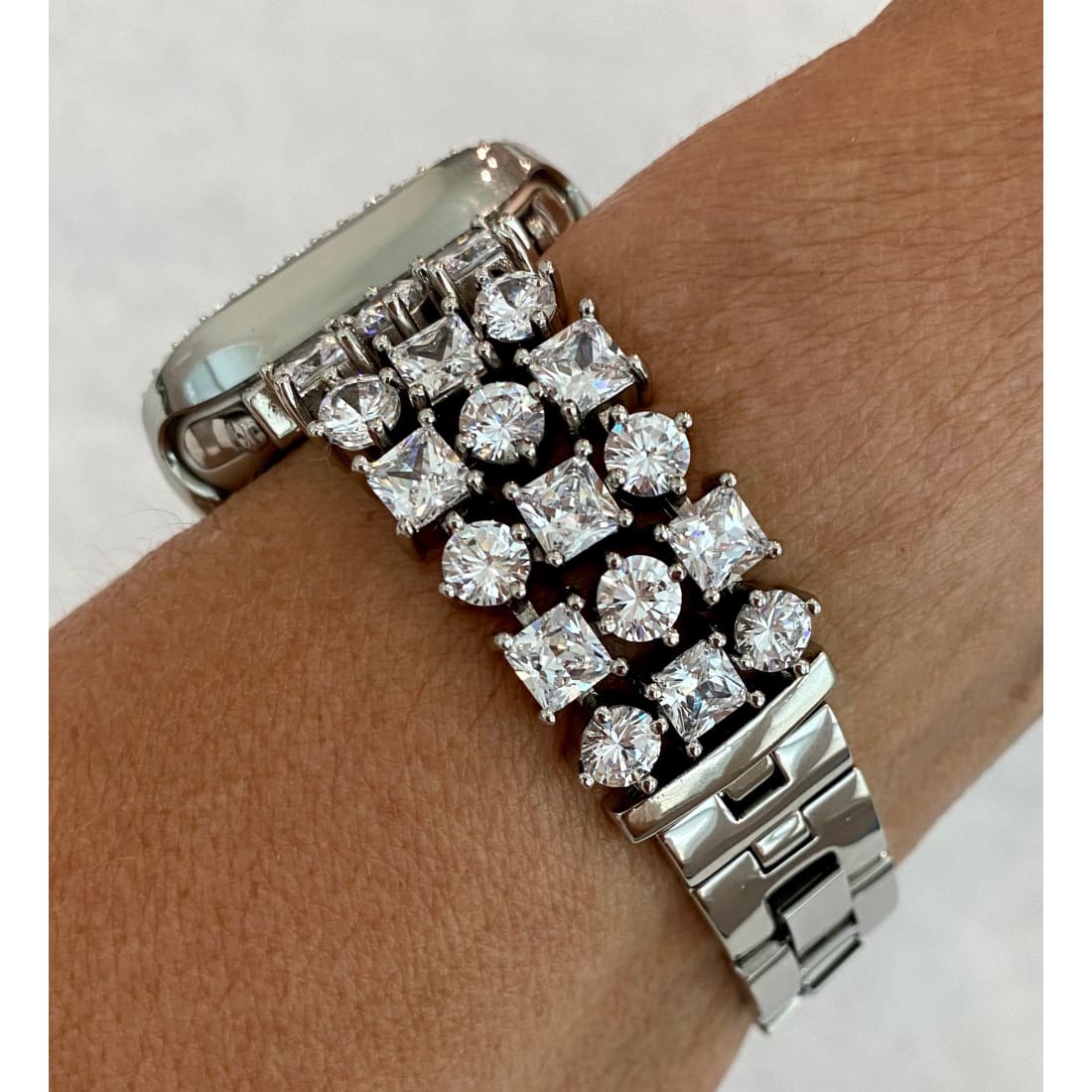 Series 7 White Gold Apple Watch Band 41mm 45mm Swarovski Crystals & or Silver Apple Watch Case Cover Bumper Bling