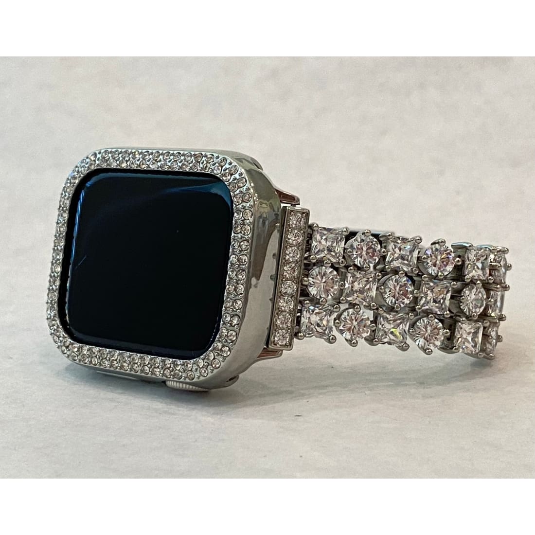 Series 7 White Gold Apple Watch Band 41mm 45mm Swarovski Crystals & or Silver Apple Watch Case Cover Bumper Bling