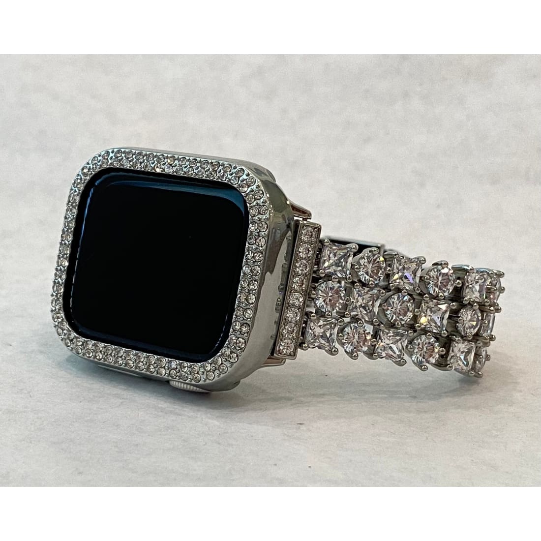 Series 7 White Gold Apple Watch Band 41mm 45mm Swarovski Crystals & or Silver Apple Watch Case Cover Bumper Bling